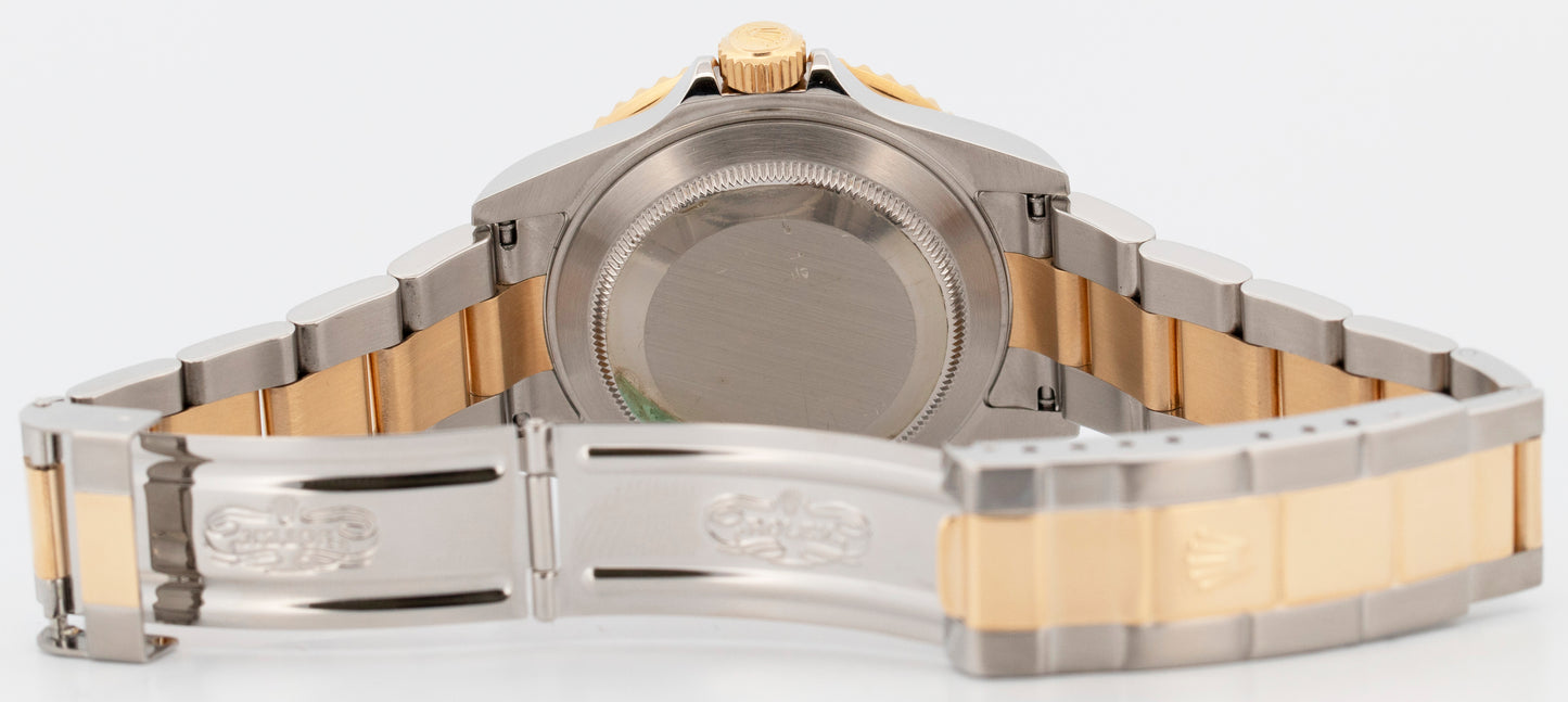 Rolex Submariner Date 40mm BLUE 18K Gold No-Holes GOLD BUCKLE Steel 16613 Watch