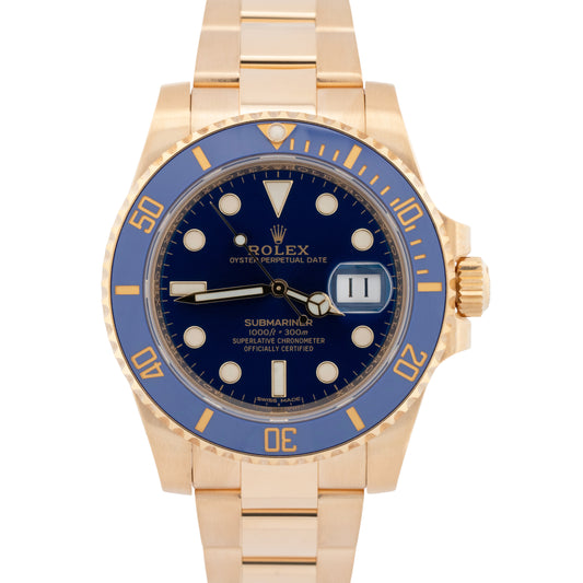MINT Rolex Submariner Date 40mm Ceramic 18K Yellow Gold Blue Watch 116618 LB