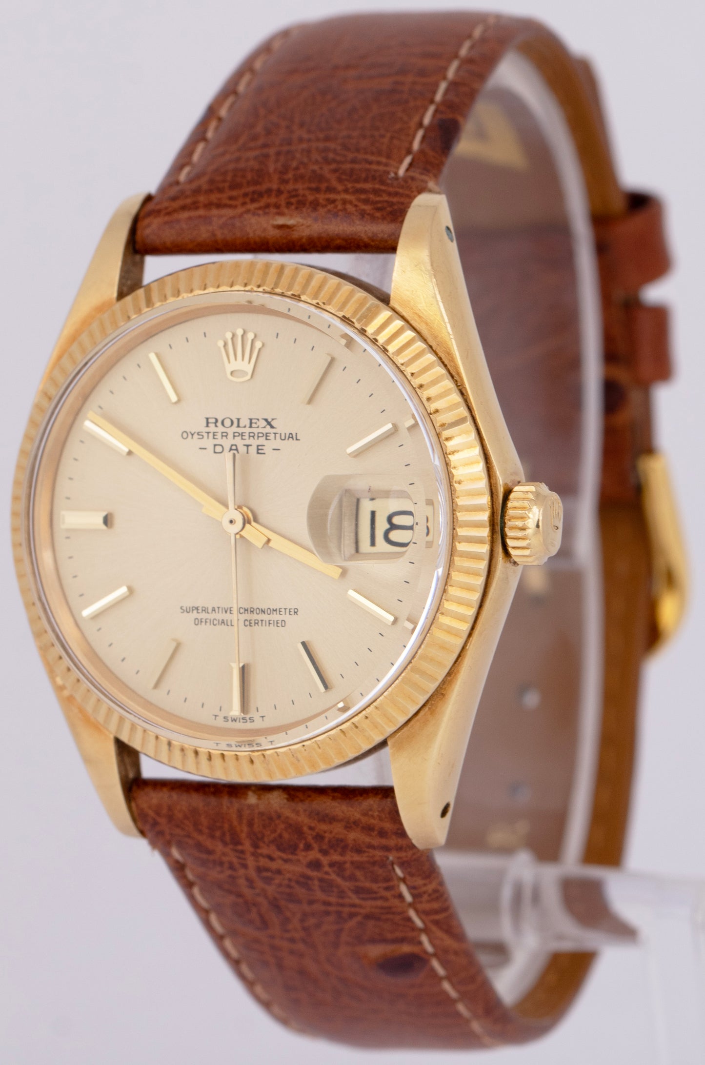 1971 Rolex Oyster Perpetual Date 34mm CHAMPAGNE 18K Yellow Gold Watch 1503