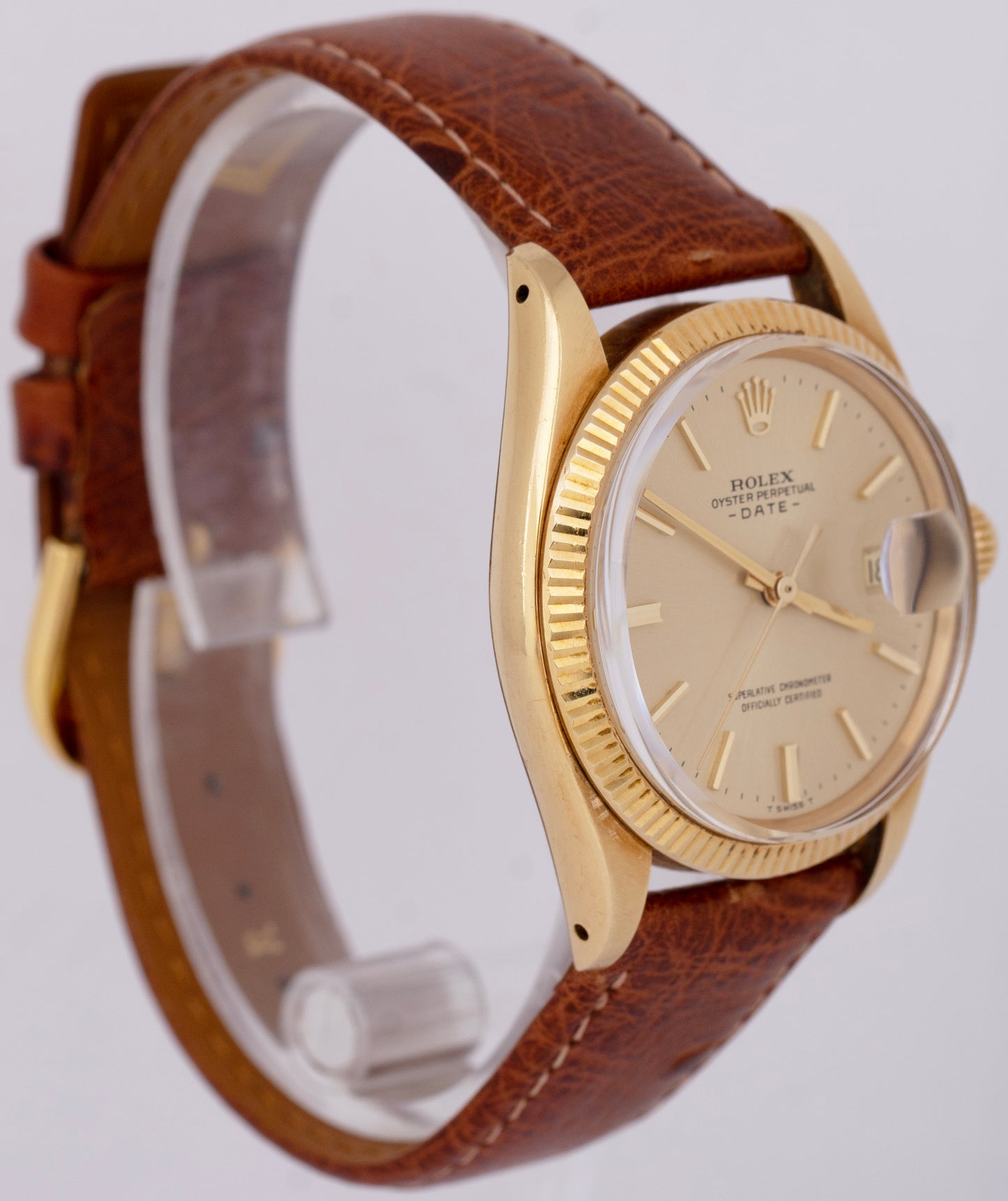1971 Rolex Oyster Perpetual Date 34mm CHAMPAGNE 18K Yellow Gold Watch 1503