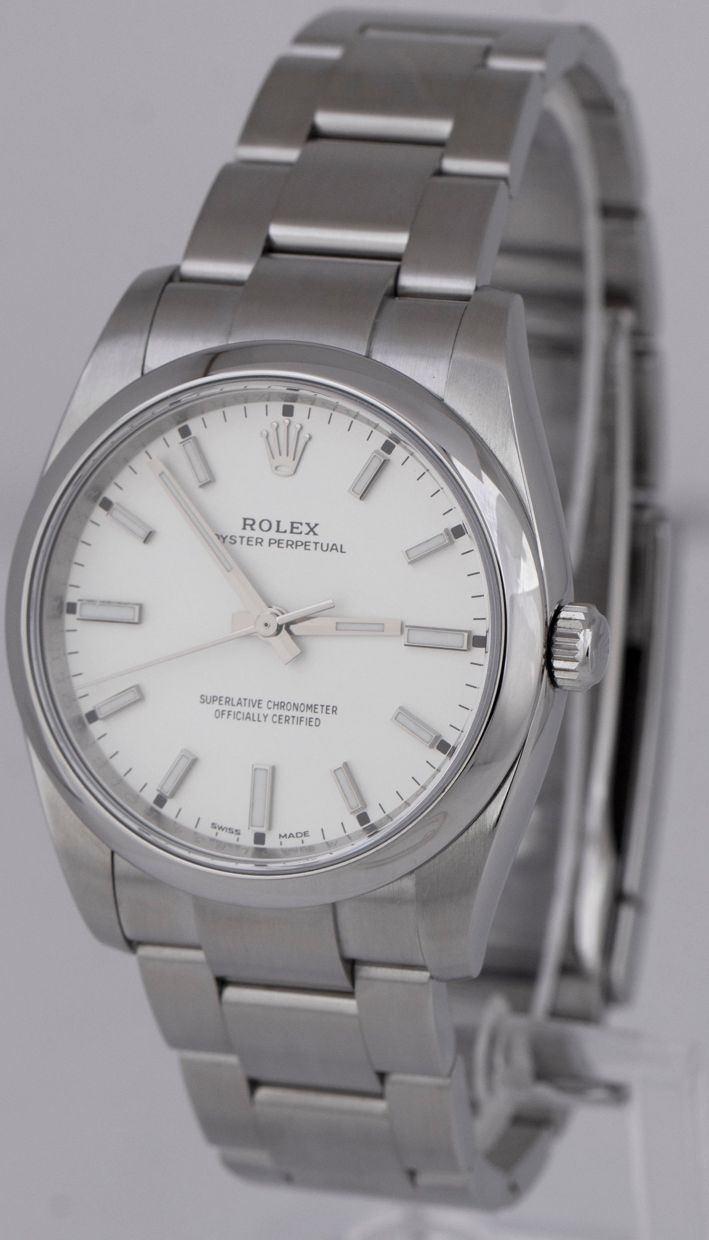 MINT Rolex Oyster Perpetual WHITE 34mm Stainless Steel Automatic Watch 114200