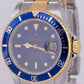 Rolex Submariner Date 40mm Blue Two-Tone 18K Yellow Gold Stainless Watch 16613