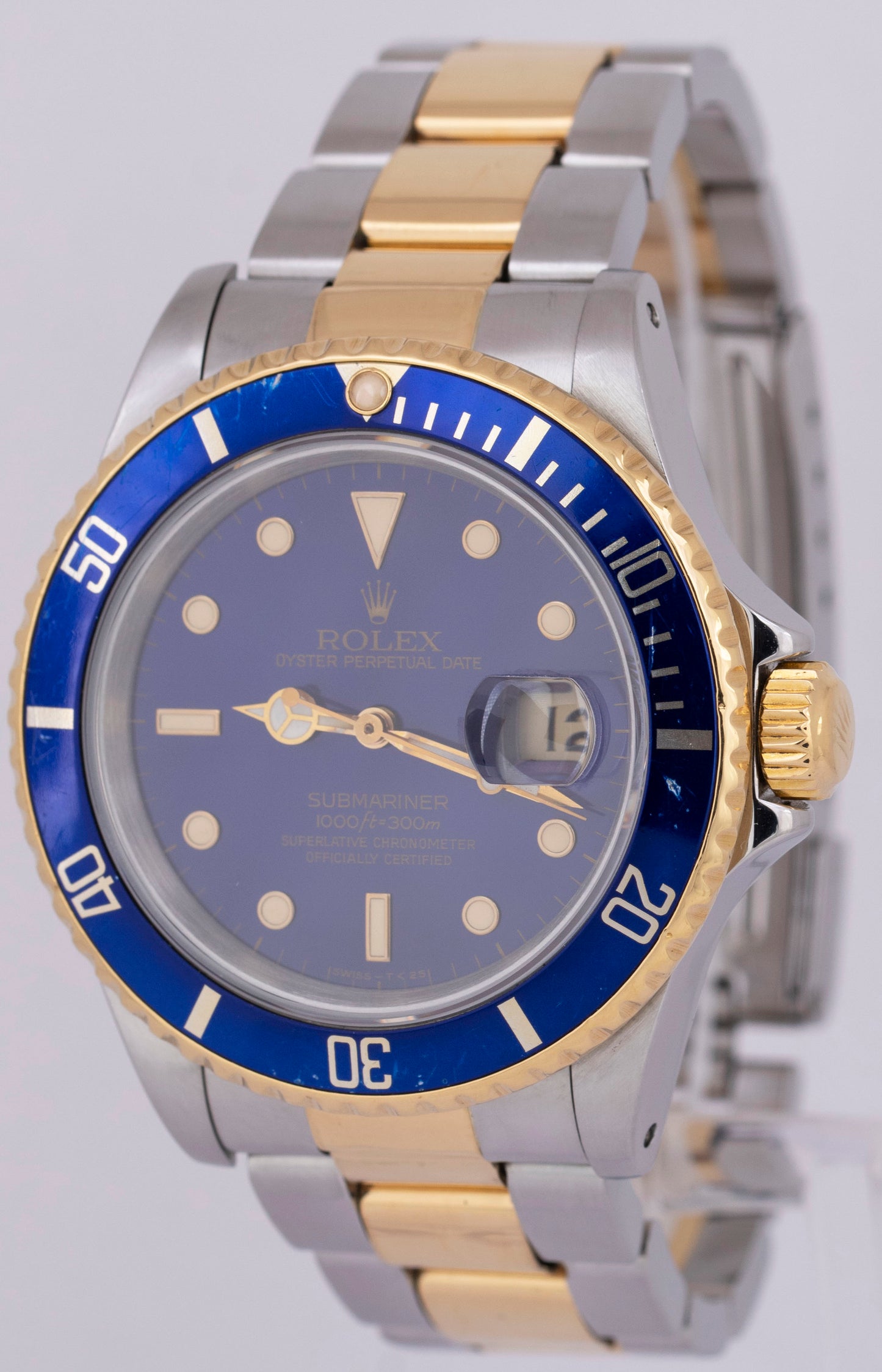 Rolex Submariner Date 40mm Blue Two-Tone 18K Yellow Gold Stainless Watch 16613