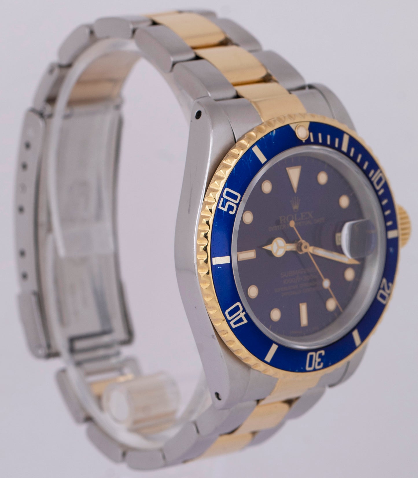 Rolex Submariner Date 40mm Blue Two-Tone 18K Yellow Gold Stainless Watch 16613