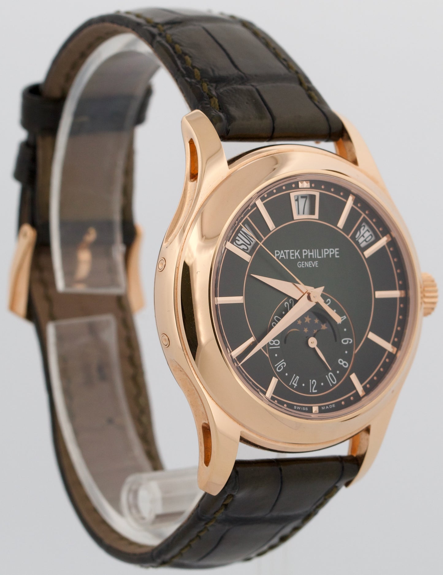 PAPERS Patek Philippe Annual Calendar Complications GREEN 18K Gold 5205R-011 BOX