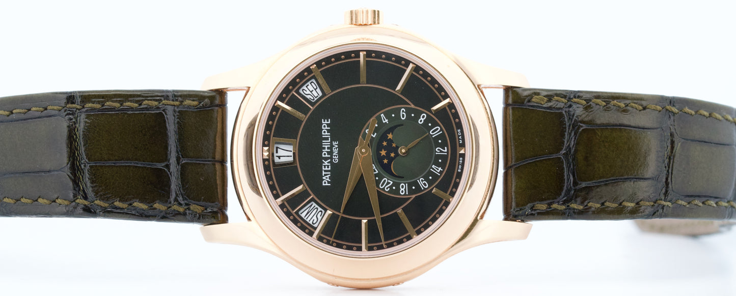 PAPERS Patek Philippe Annual Calendar Complications GREEN 18K Gold 5205R-011 BOX