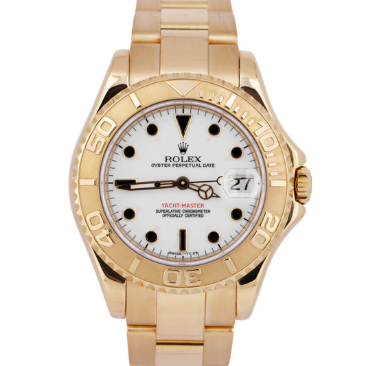 MINT Ladies Rolex Yacht-Master 18K Yellow Gold 35mm White Date Watch 68628 BOX