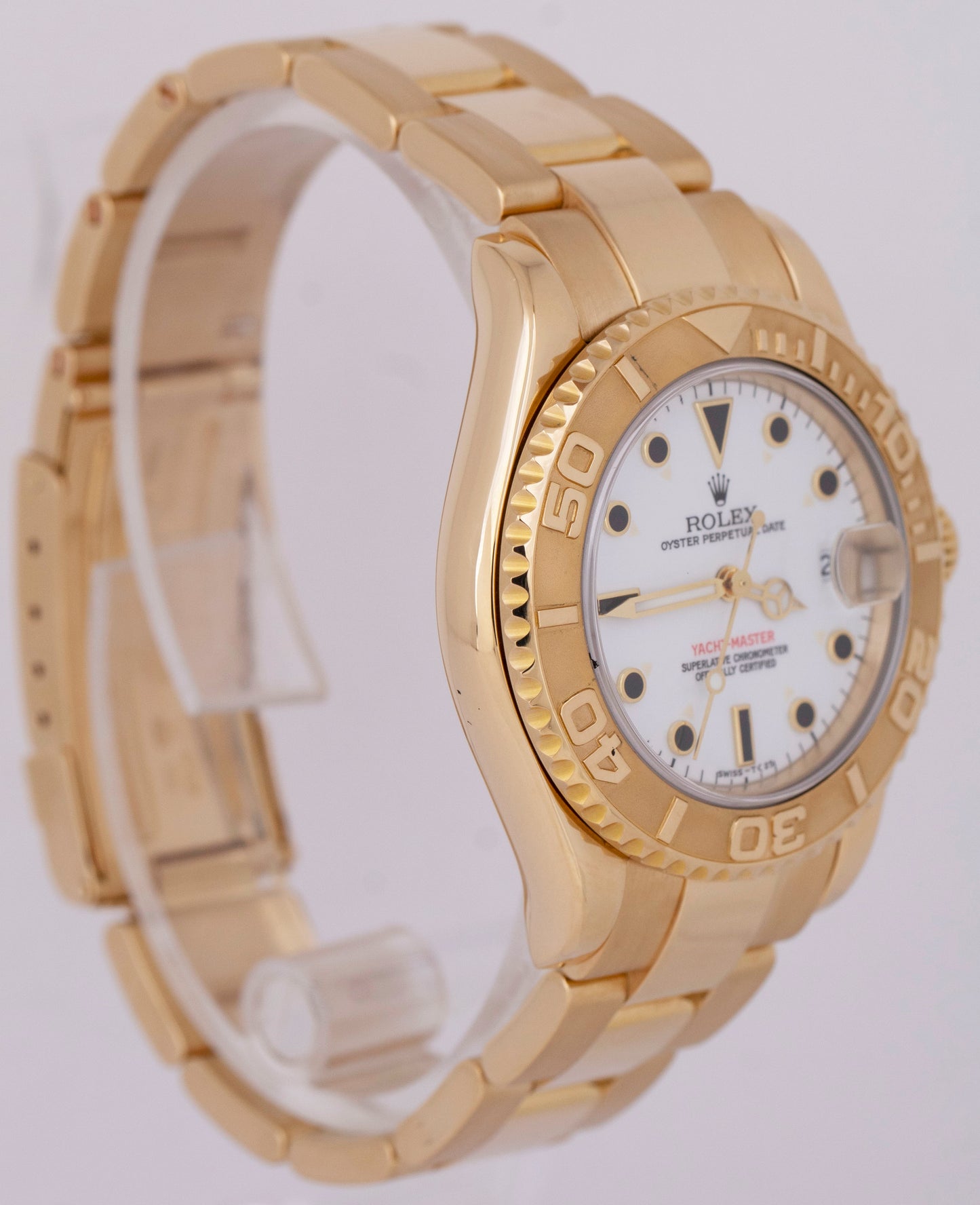 MINT Ladies Rolex Yacht-Master 18K Yellow Gold 35mm White Date Watch 68628 BOX