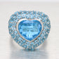 Modern Blue Topaz & Aquamarine Heart Cocktail Ring - 14k White Gold