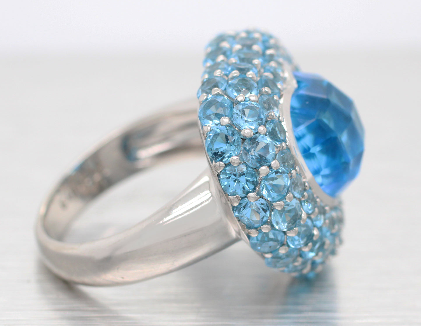 Modern Blue Topaz & Aquamarine Heart Cocktail Ring - 14k White Gold