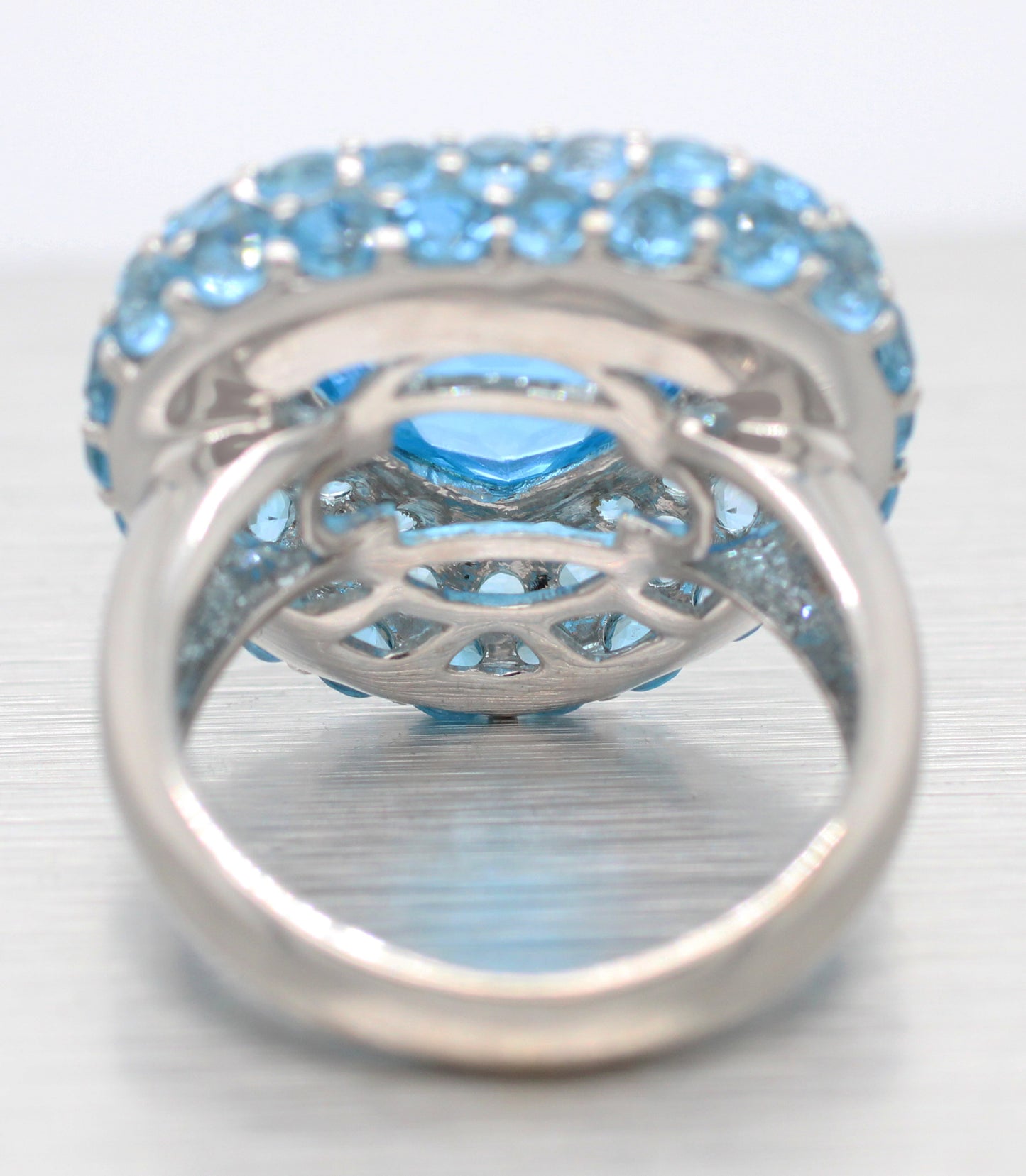 Modern Blue Topaz & Aquamarine Heart Cocktail Ring - 14k White Gold