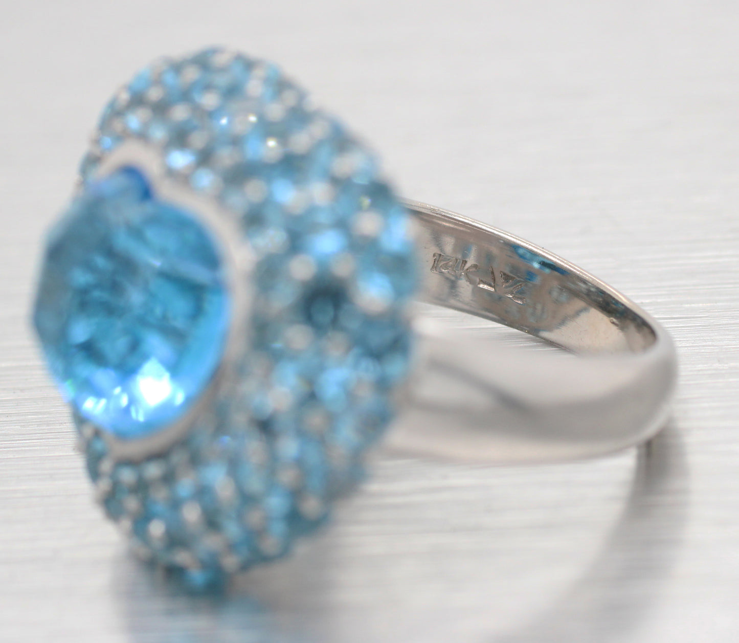 Modern Blue Topaz & Aquamarine Heart Cocktail Ring - 14k White Gold