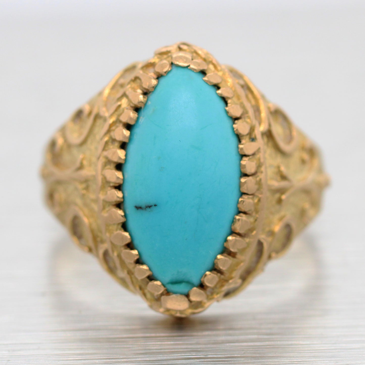 Vintage Italian Marquise Cut Turquoise Cocktail Ring - 18k Yellow Gold