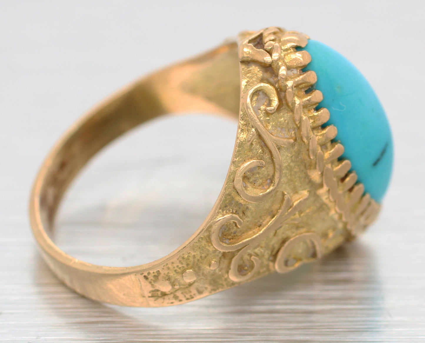 Vintage Italian Marquise Cut Turquoise Cocktail Ring - 18k Yellow Gold