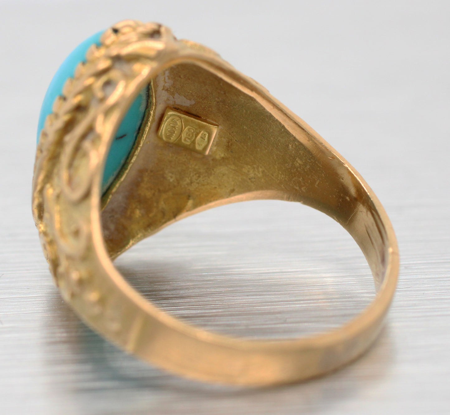 Vintage Italian Marquise Cut Turquoise Cocktail Ring - 18k Yellow Gold
