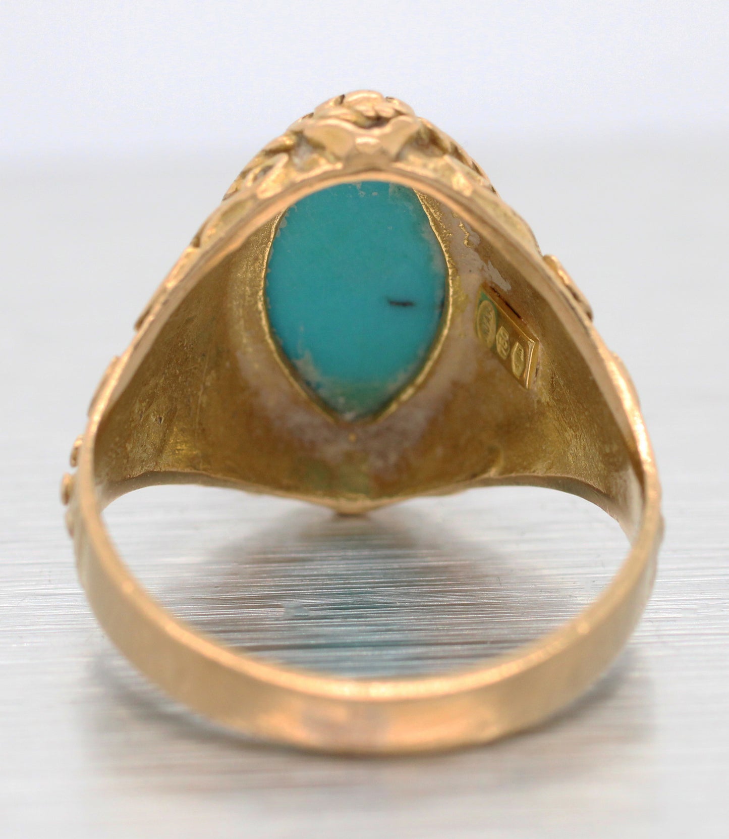 Vintage Italian Marquise Cut Turquoise Cocktail Ring - 18k Yellow Gold