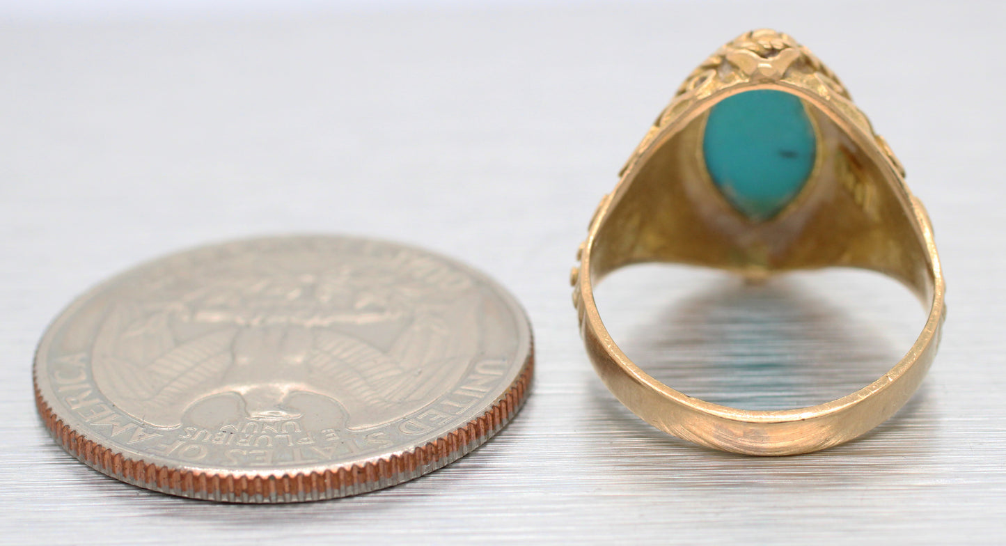 Vintage Italian Marquise Cut Turquoise Cocktail Ring - 18k Yellow Gold