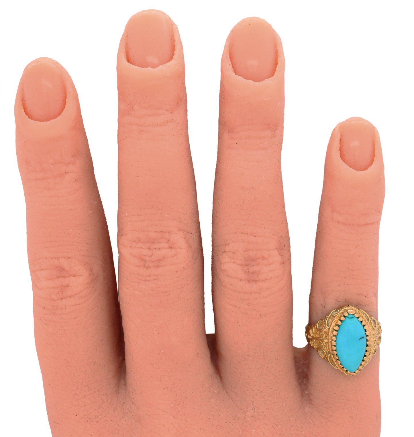 Vintage Italian Marquise Cut Turquoise Cocktail Ring - 18k Yellow Gold