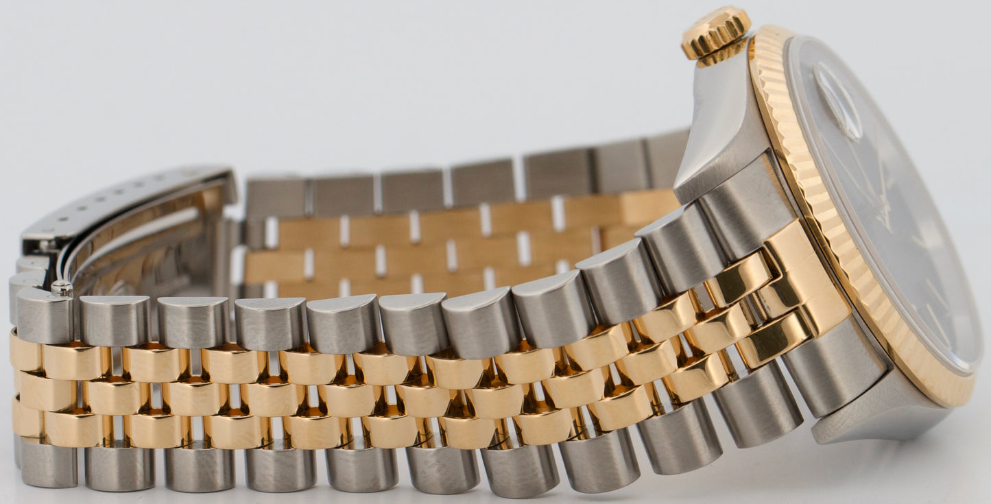 Rolex DateJust 36mm BLACK TAPESTRY 18K Yellow Gold JUBILEE Steel 16233 Watch