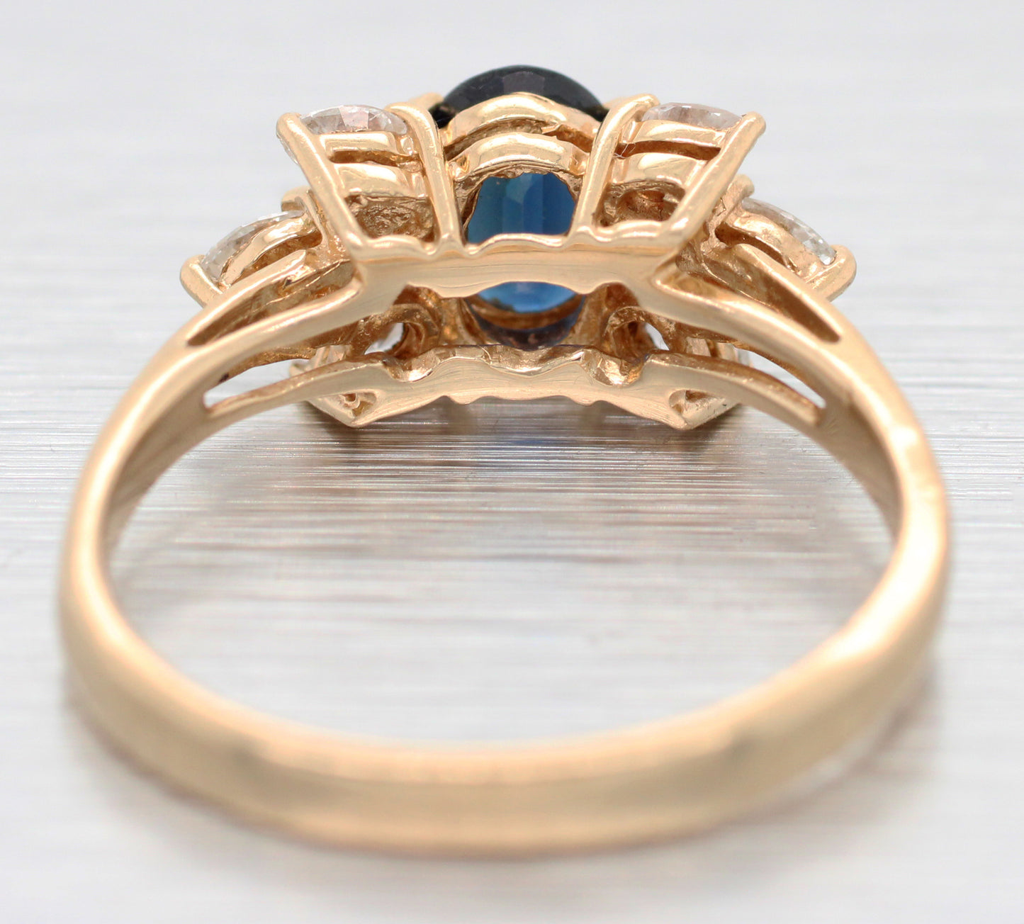 Vintage Oval Cut Blue Sapphire & Diamond Band Ring - 14k Yellow Gold
