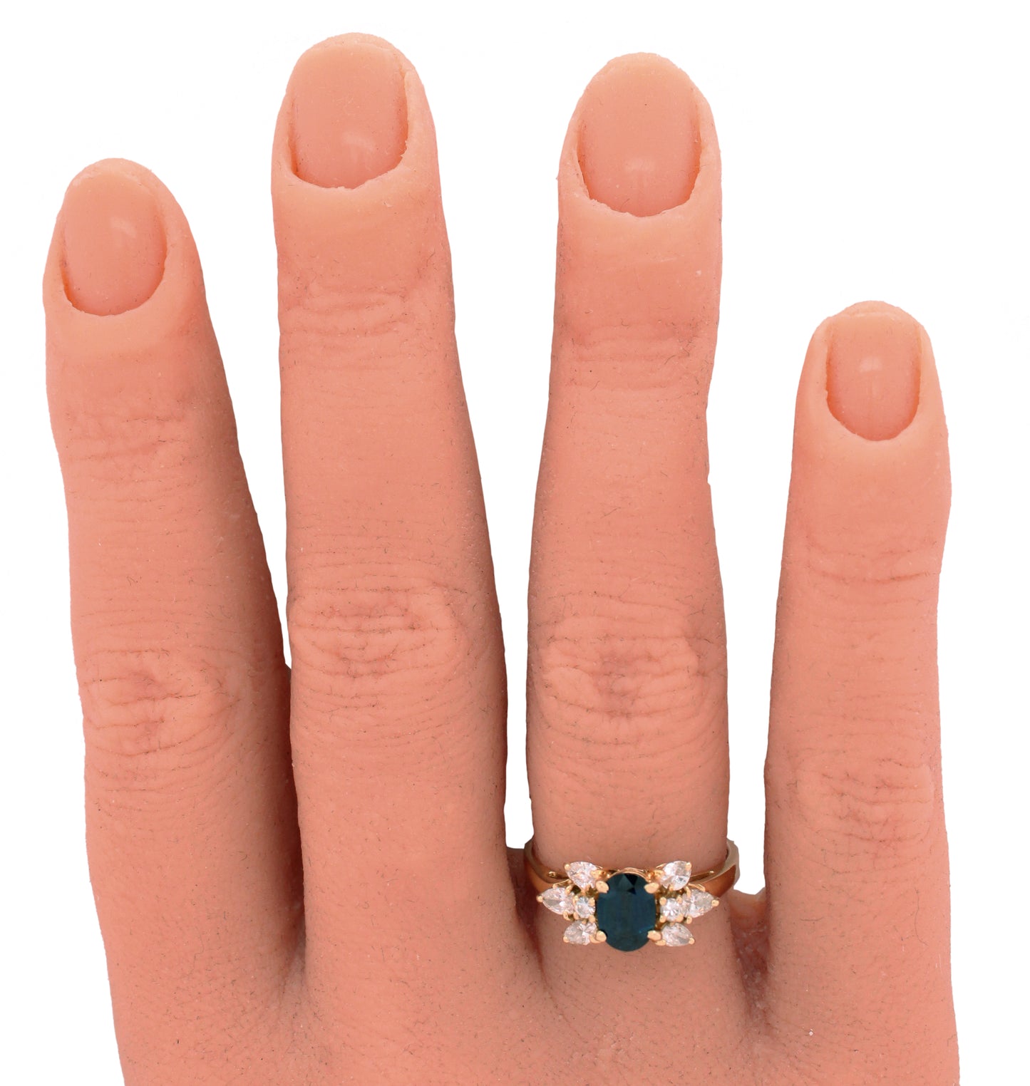 Vintage Oval Cut Blue Sapphire & Diamond Band Ring - 14k Yellow Gold