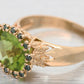 Vintage Oval Peridot & Green Diamond Halo Cocktail Ring - 14k Yellow Gold