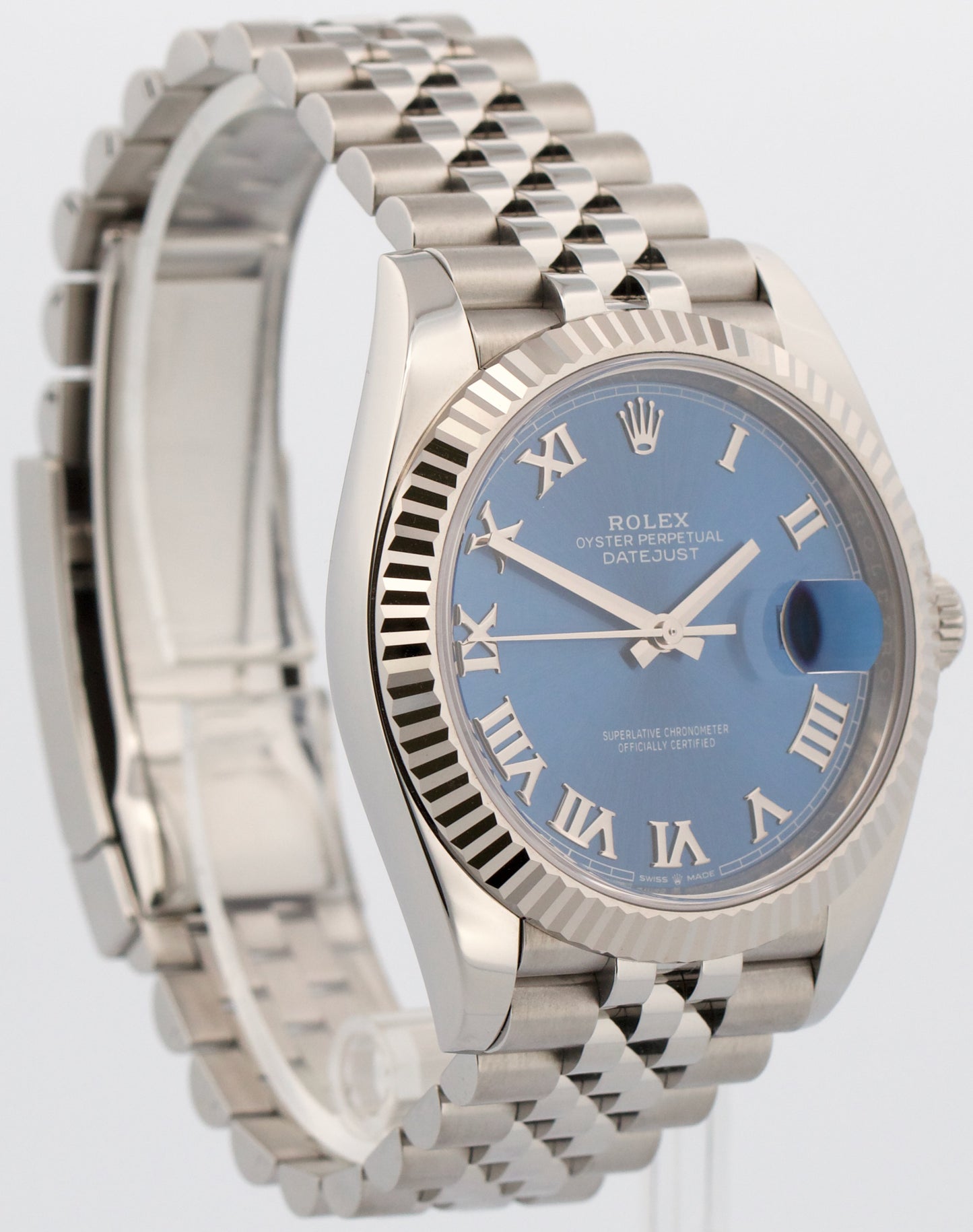 PAPERS Rolex DateJust 41mm AZZURRO BLUE ROMAN 18K Gold Steel JUBILEE 126334 BOX