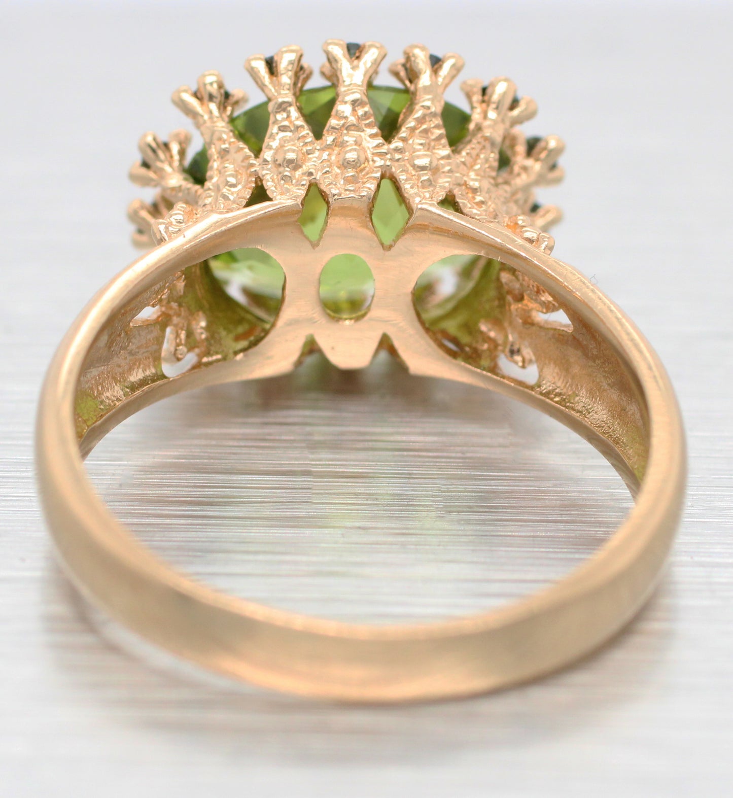 Vintage Oval Peridot & Green Diamond Halo Cocktail Ring - 14k Yellow Gold