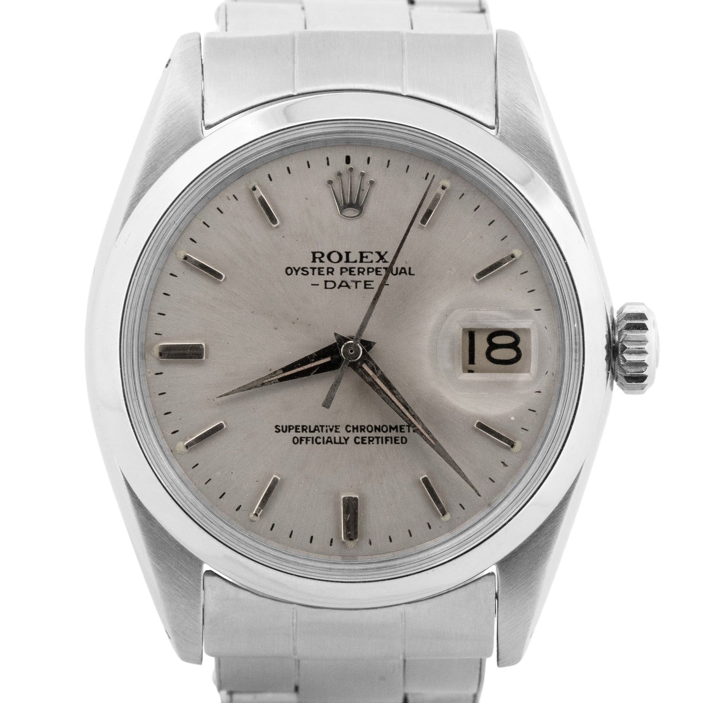 Vintage Rolex Oyster Perpetual Date SILVER Stainless Steel 34mm 1500 Watch