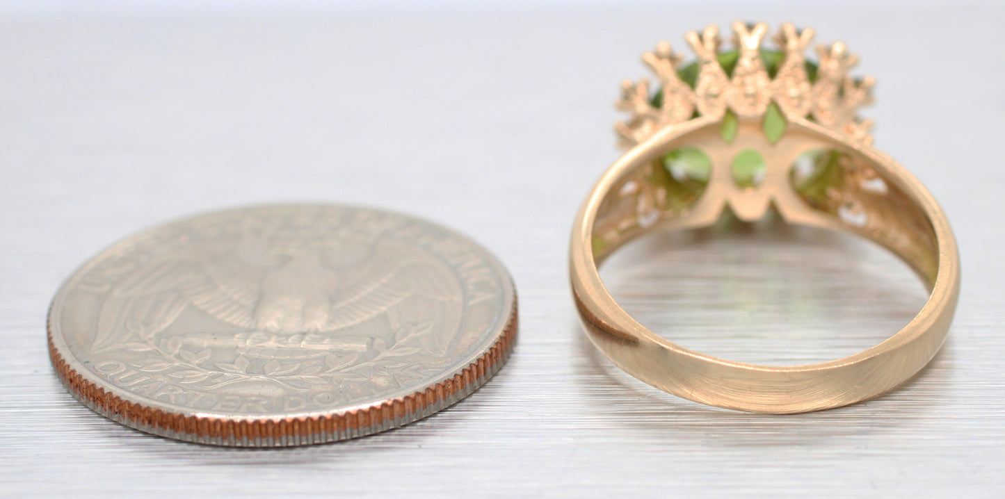 Vintage Oval Peridot & Green Diamond Halo Cocktail Ring - 14k Yellow Gold
