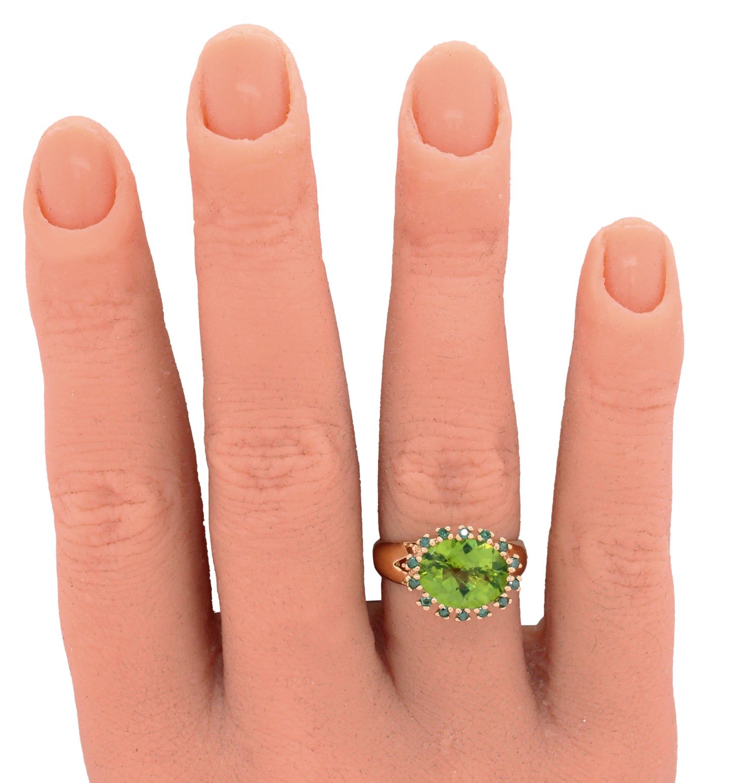 Vintage Oval Peridot & Green Diamond Halo Cocktail Ring - 14k Yellow Gold
