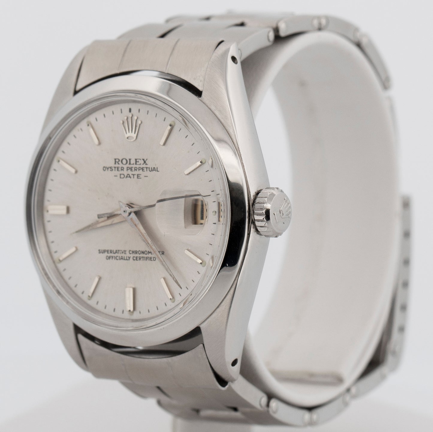 Vintage Rolex Oyster Perpetual Date SILVER Stainless Steel 34mm 1500 Watch