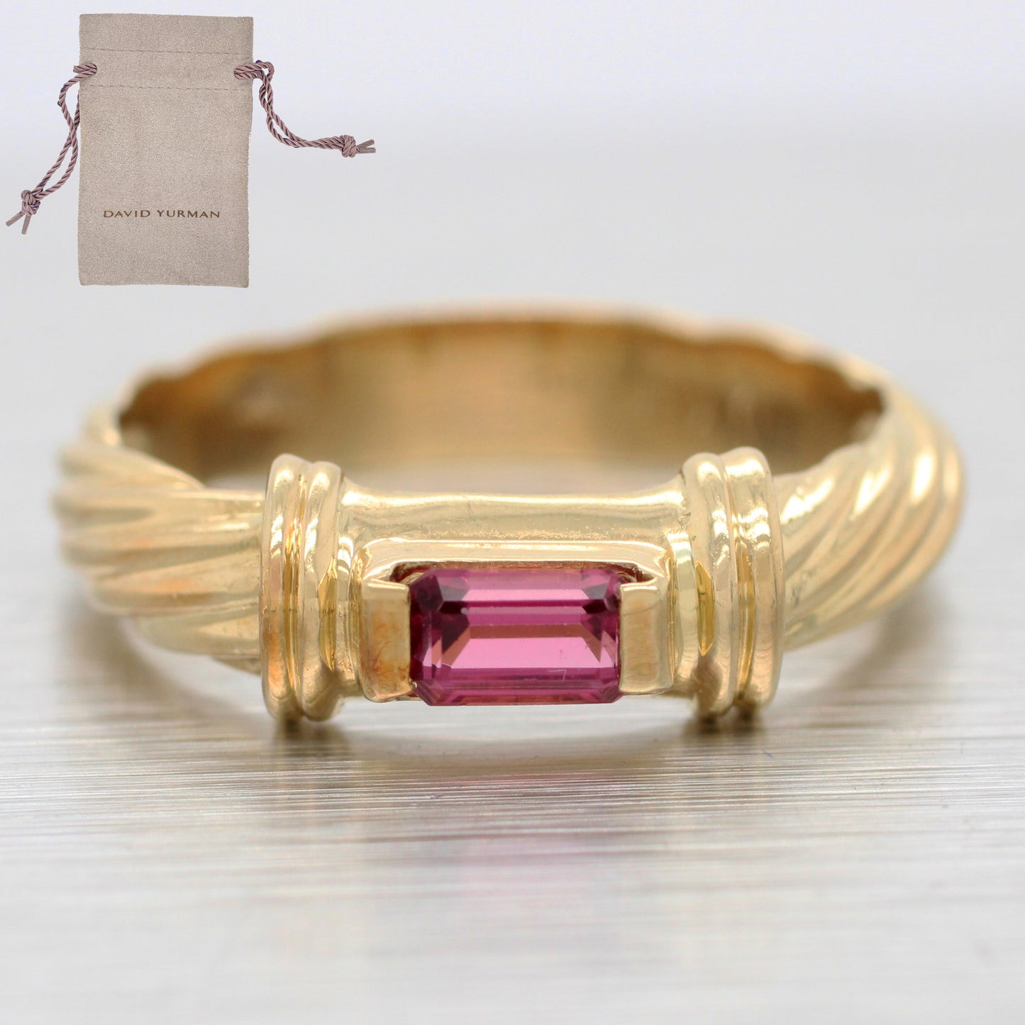 David Yurman Pink Tourmaline Metro Band Ring - 14k Yellow Gold Cable-Pattern