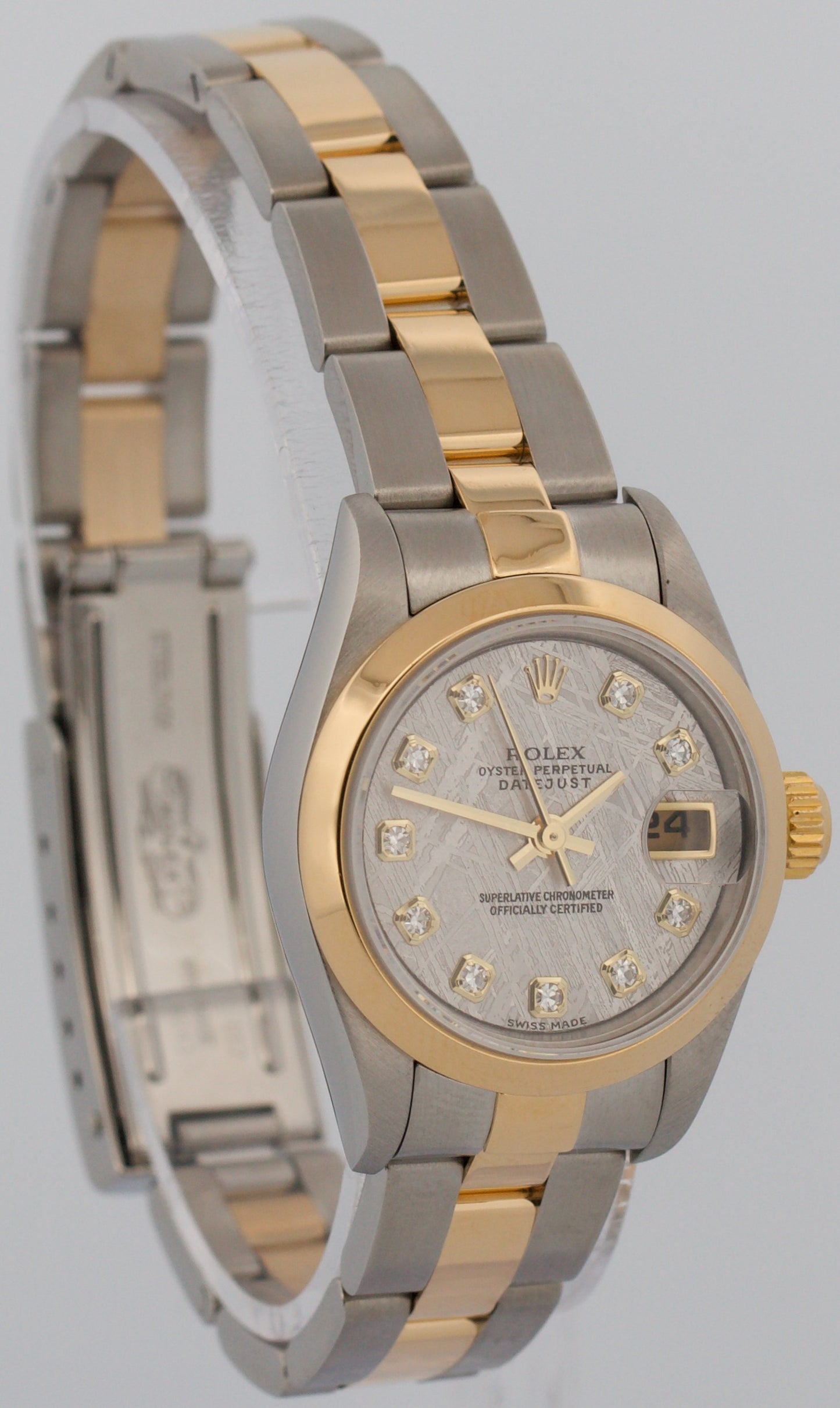 PAPERS Ladies Rolex DateJust FACTORY METEORITE DIAMOND 18K Steel 26mm 79163 BOX