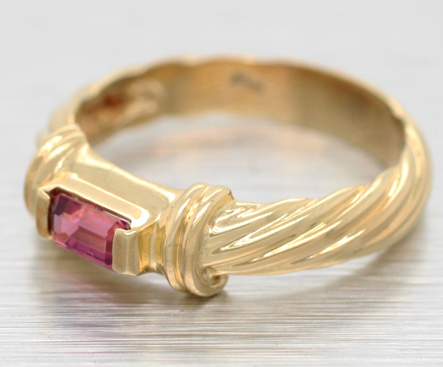 David Yurman Pink Tourmaline Metro Band Ring - 14k Yellow Gold Cable-Pattern