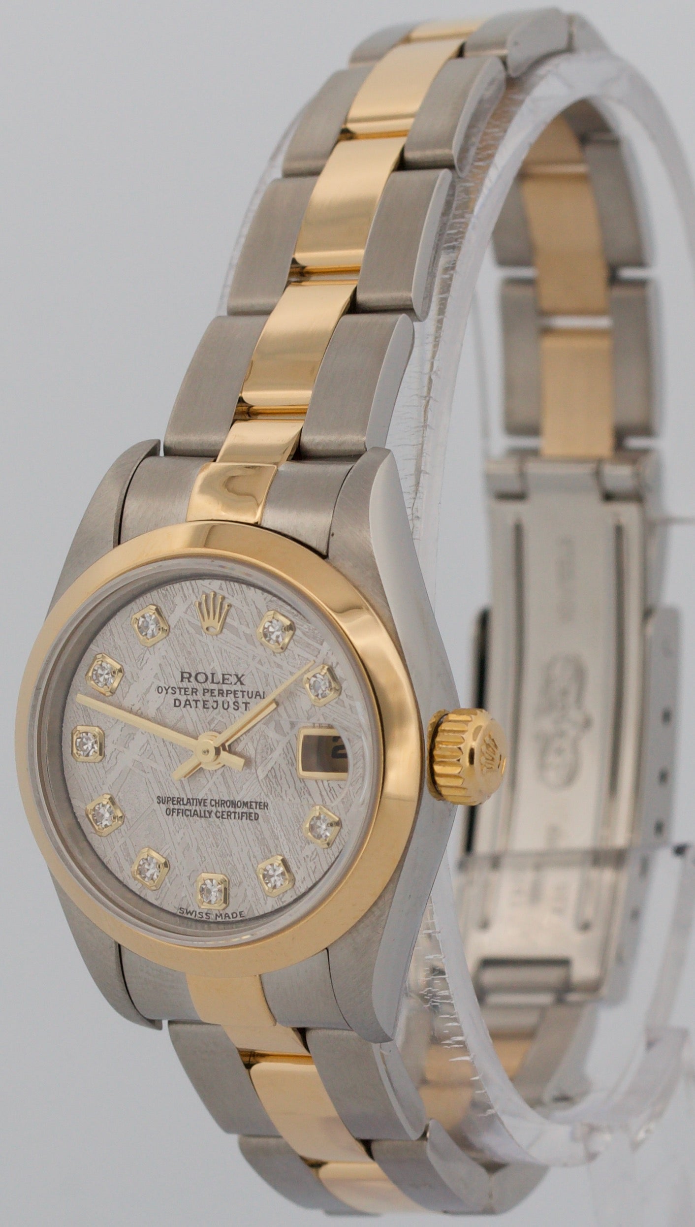 PAPERS Ladies Rolex DateJust FACTORY METEORITE DIAMOND 18K Steel 26mm 79163 BOX