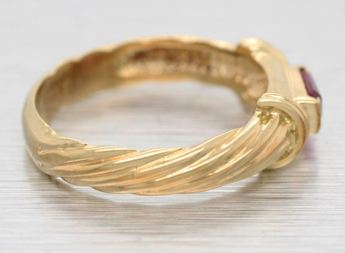 David Yurman Pink Tourmaline Metro Band Ring - 14k Yellow Gold Cable-Pattern