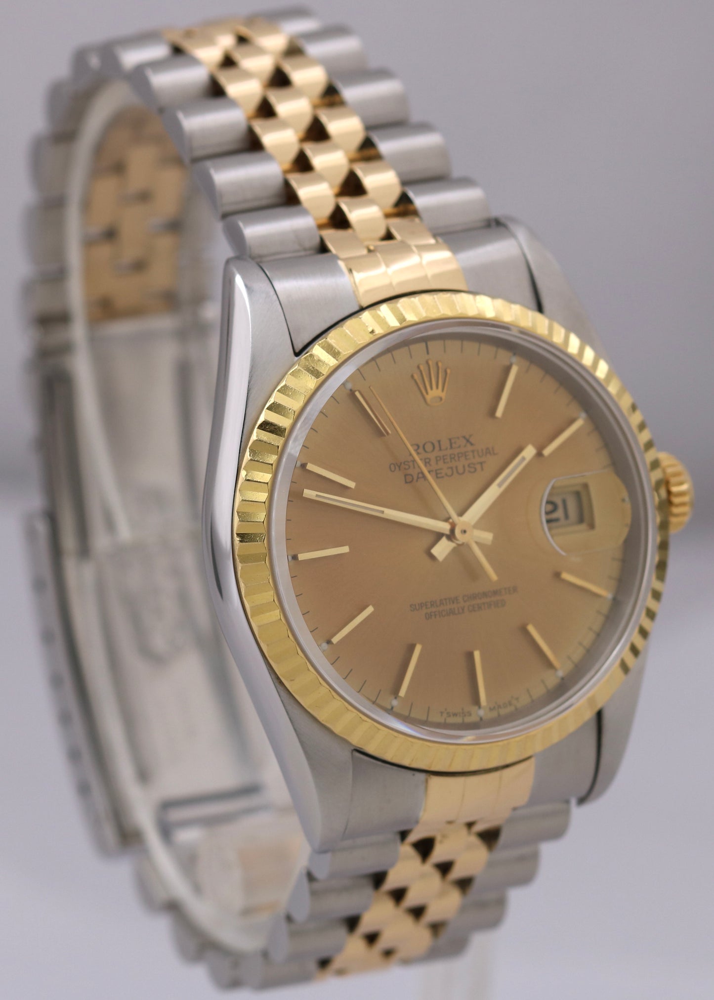 Rolex DateJust 36mm CHAMPAGNE Two-Tone 18K Gold NO HOLES JUBILEE 16233 Watch