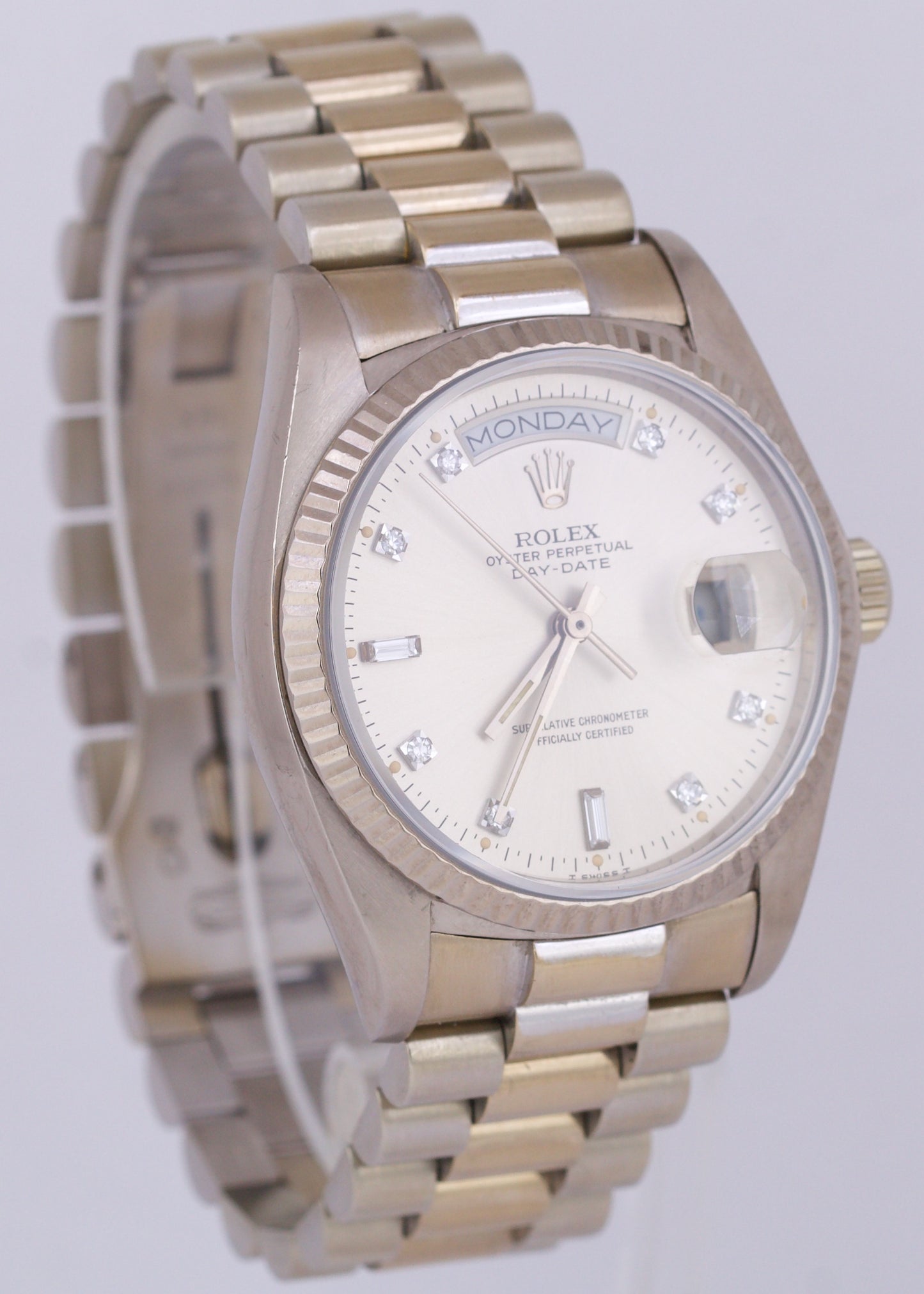 1984 Rolex Day-Date President SILVER DIAMOND 36mm 18K White Gold Watch 18039