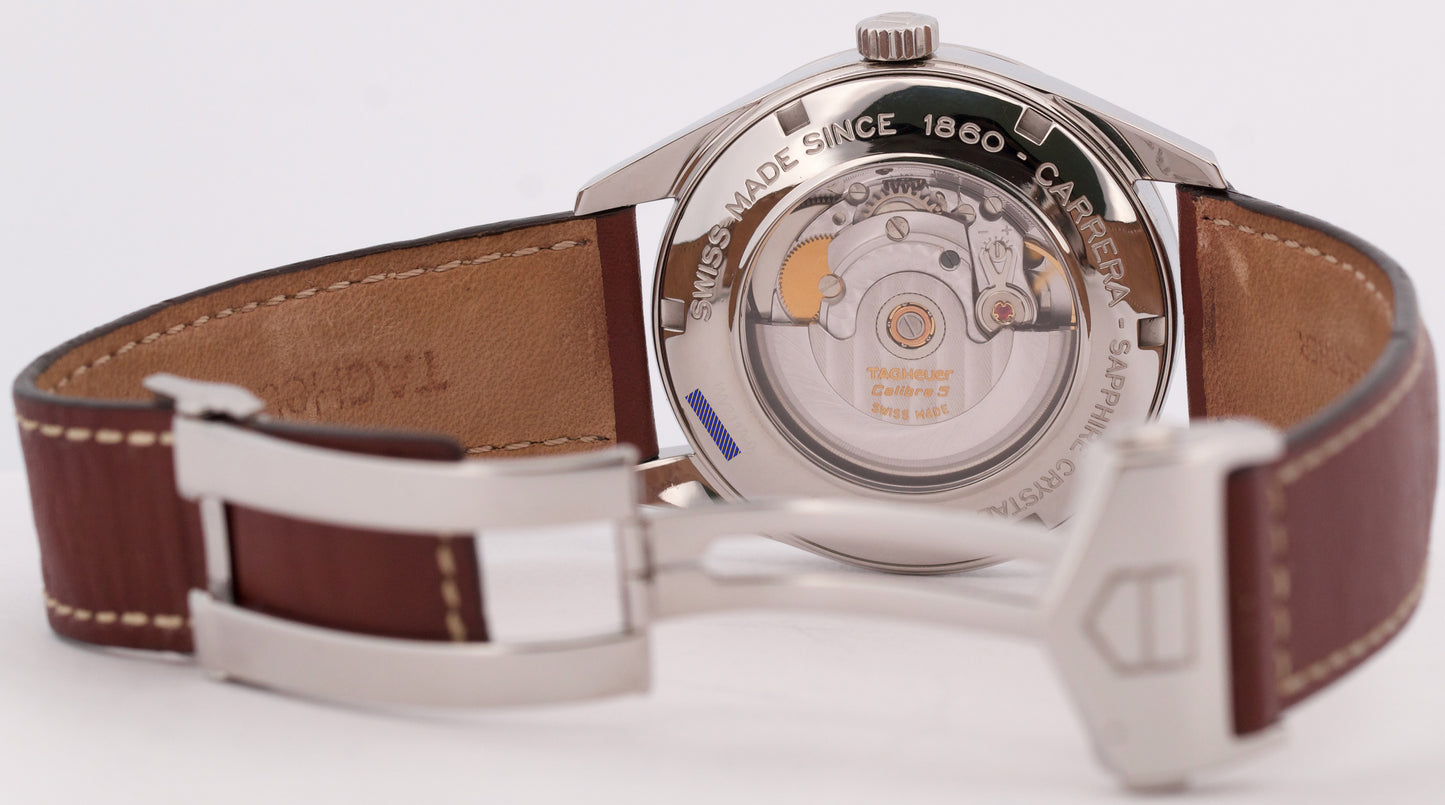 MINT Tag Heuer Carrera Date Calibre 5 Steel SILVER 38mm Leather WV211A-0 Watch