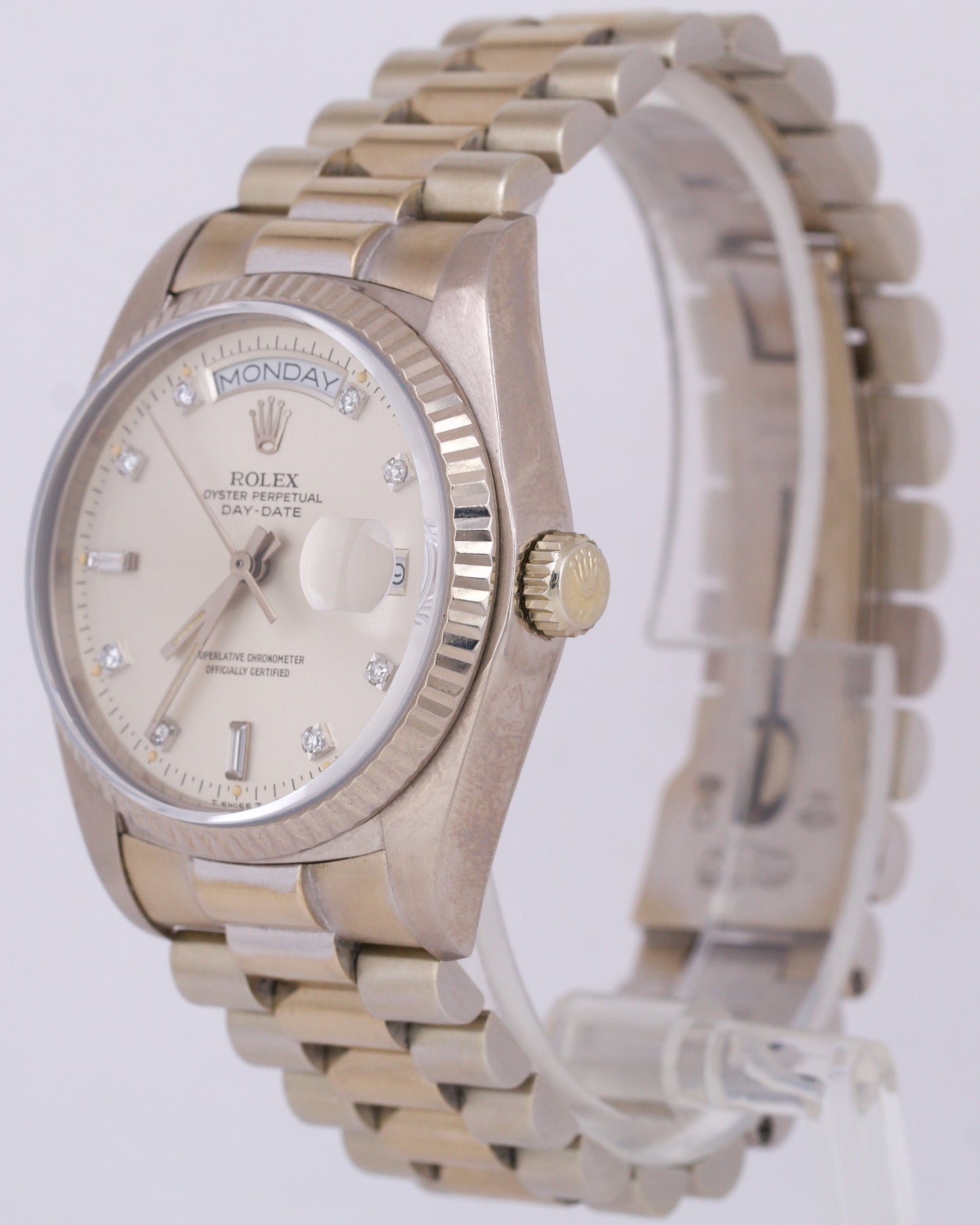 1984 Rolex Day-Date President SILVER DIAMOND 36mm 18K White Gold Watch 18039