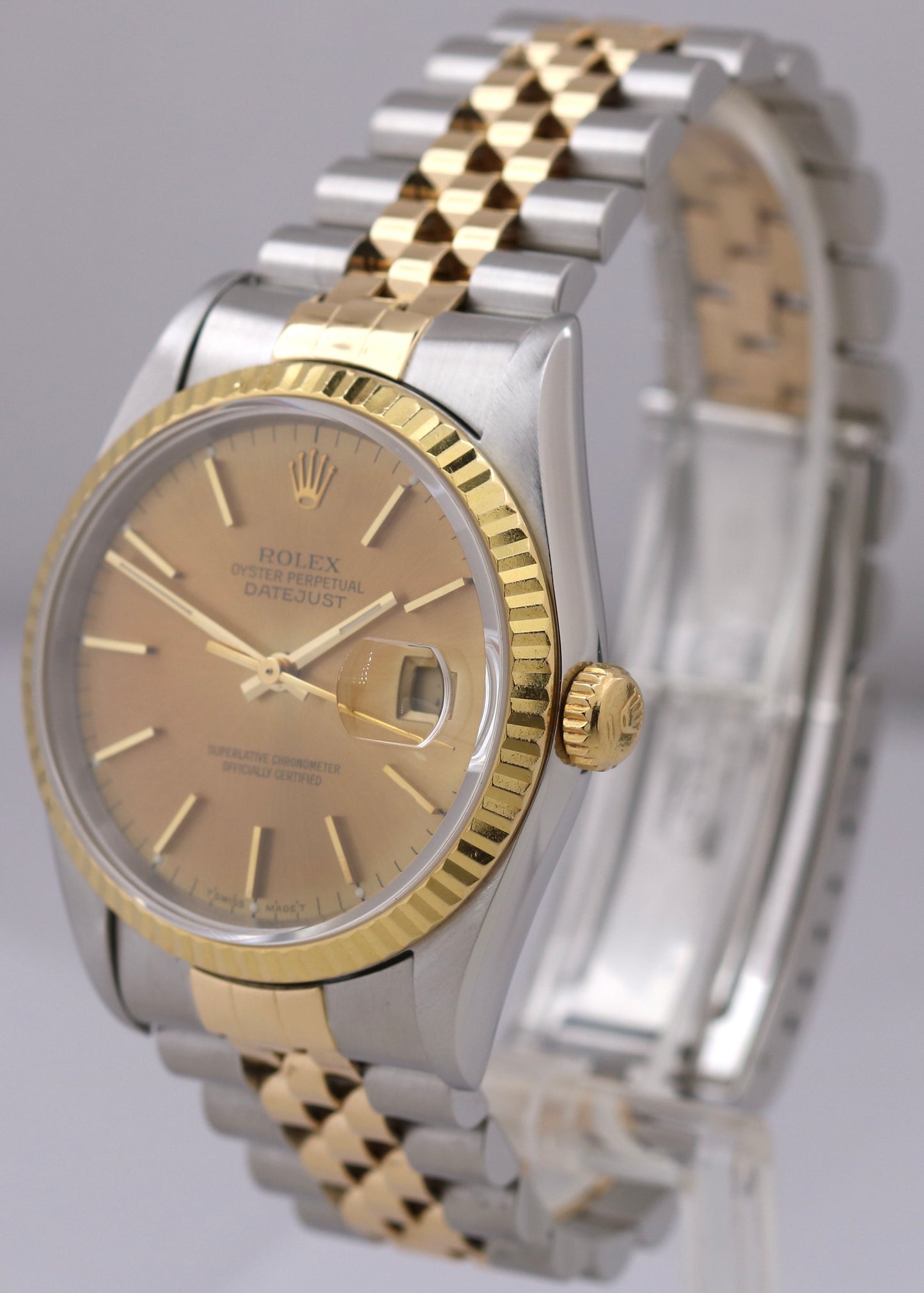 Rolex DateJust 36mm CHAMPAGNE Two-Tone 18K Gold NO HOLES JUBILEE 16233 Watch