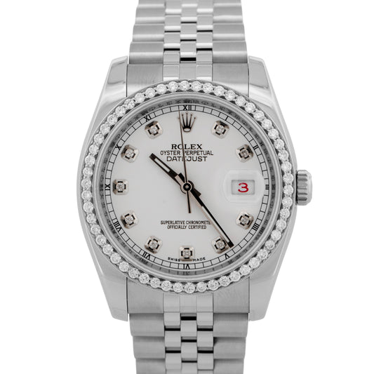 2012 PAPERS Rolex DateJust DIAMOND WHITE Stainless Steel 36mm 116200 Watch BOX