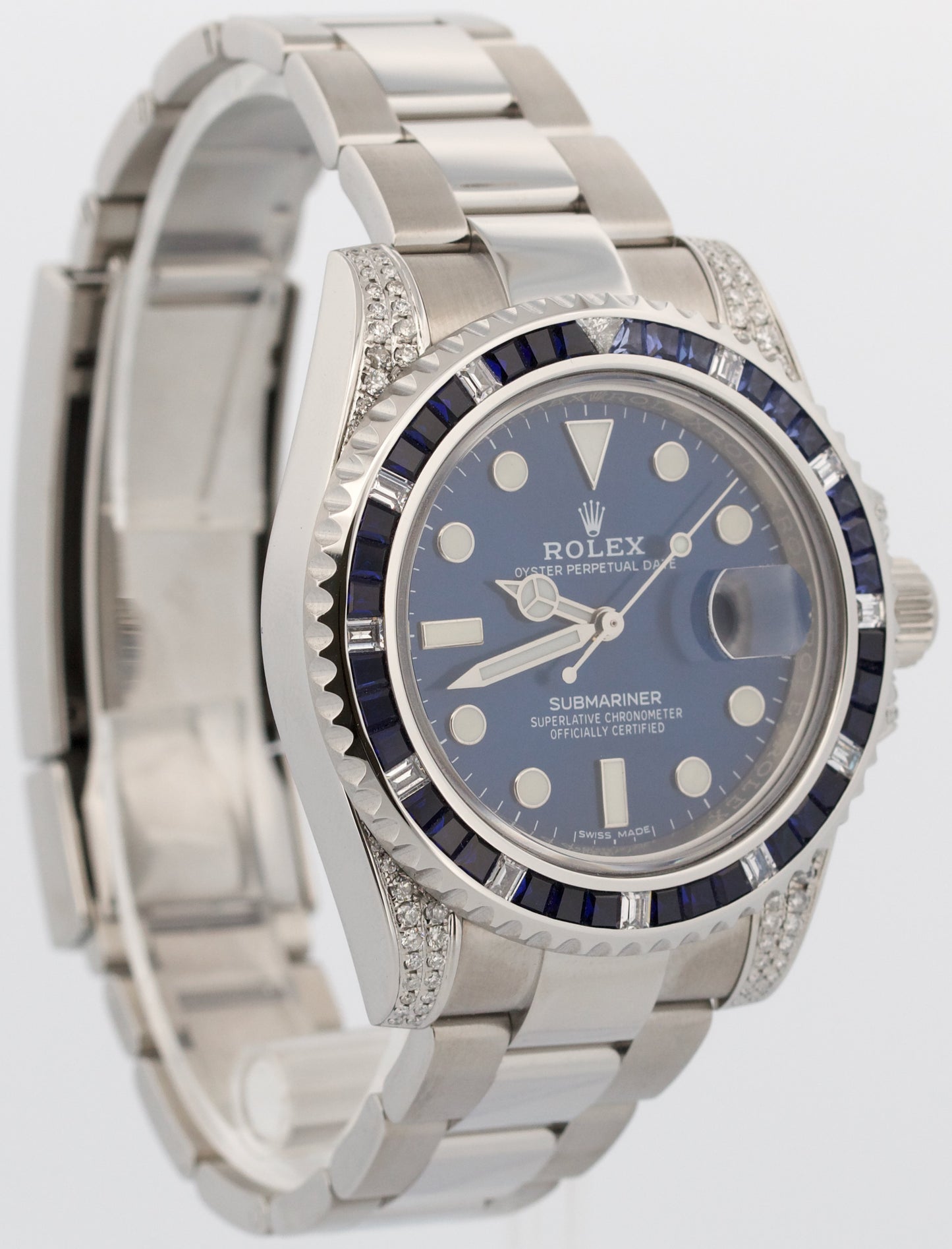 Rolex Submariner Date BLUE DIAMOND SAPPHIRE Stainless Steel 40mm Watch 116610