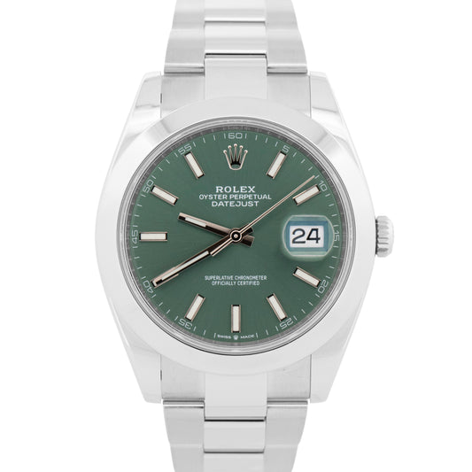 2022 PAPERS Rolex DateJust 41 MINT GREEN Stainless Steel 41mm 126300 Watch BOX