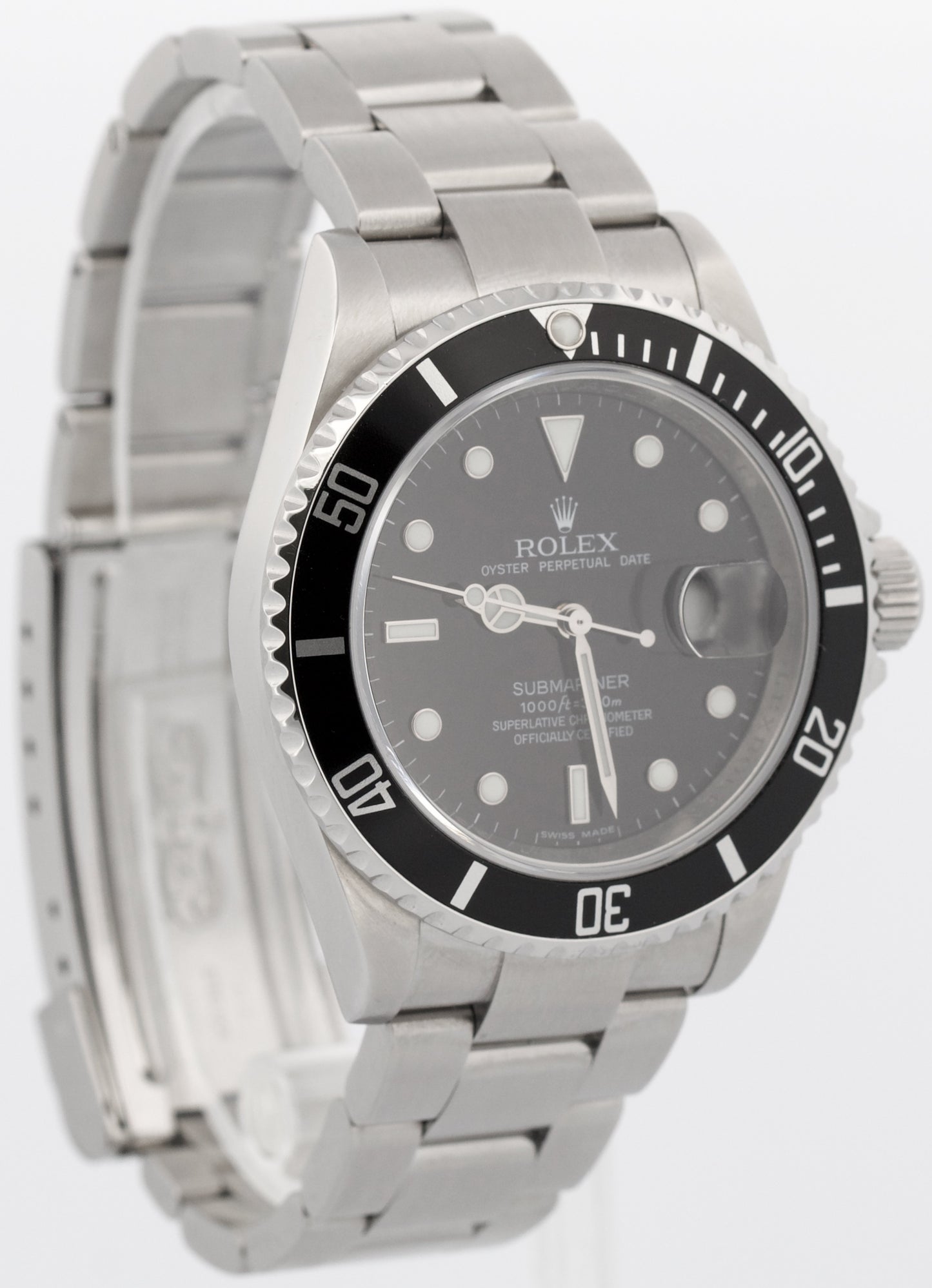 Rolex Submariner Date BLACK Stainless Steel REHAUT No-Holes 40mm Watch 16610