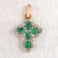 Vintage 0.75ctw Green Emerald & Diamond Cross Charm - 14k Yellow Gold Pendant