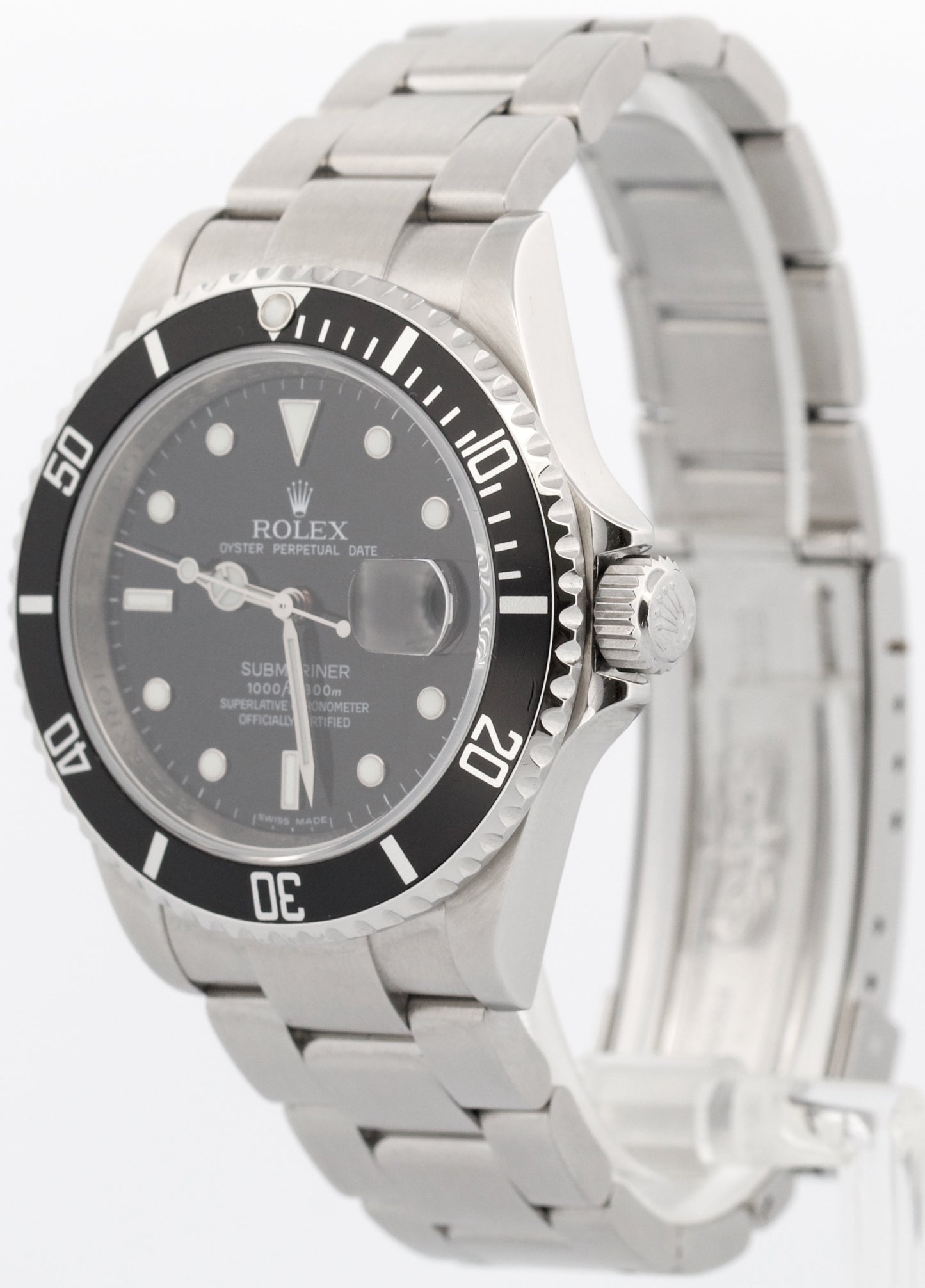 Rolex Submariner Date BLACK Stainless Steel REHAUT No-Holes 40mm Watch 16610