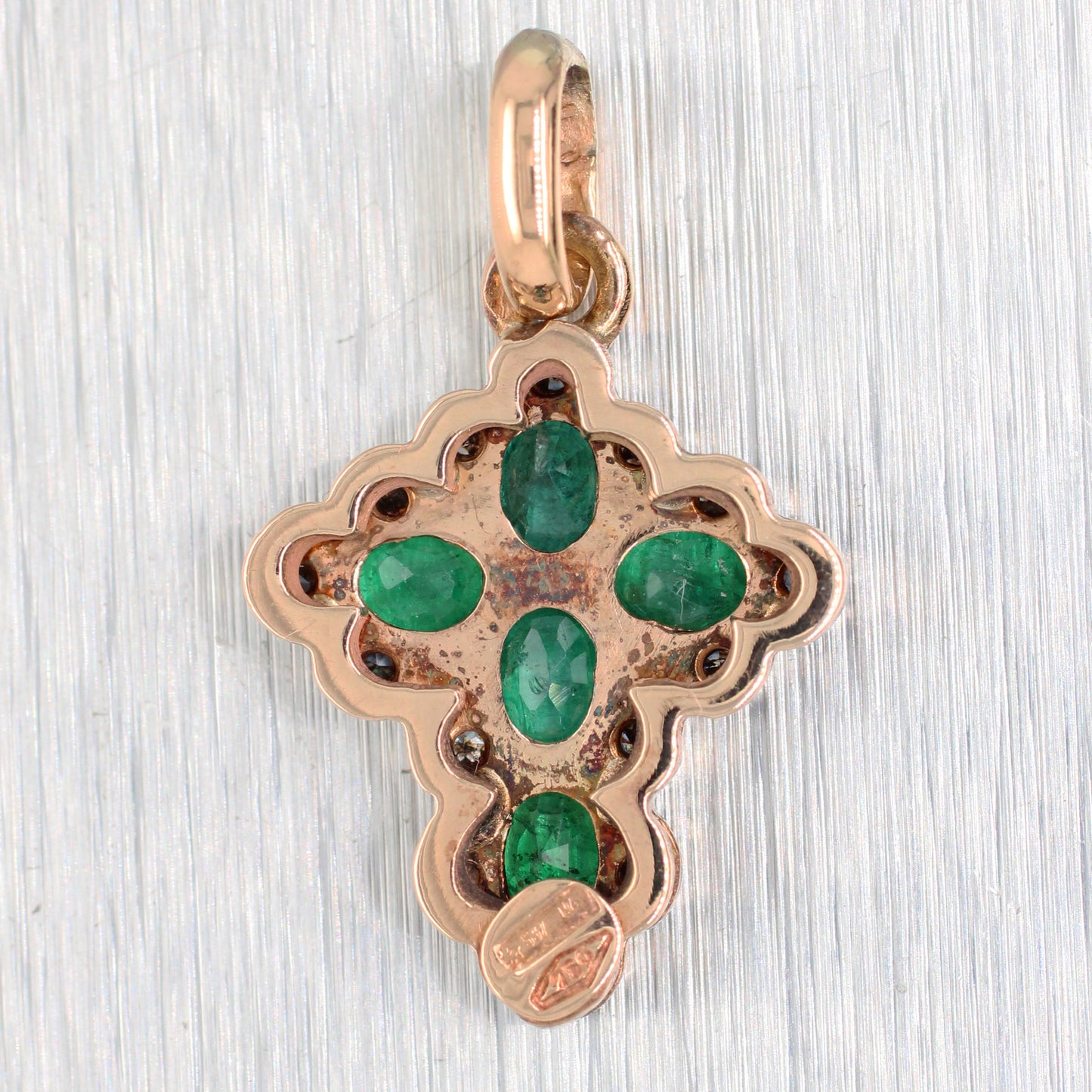 Vintage 0.75ctw Green Emerald & Diamond Cross Charm - 14k Yellow Gold Pendant