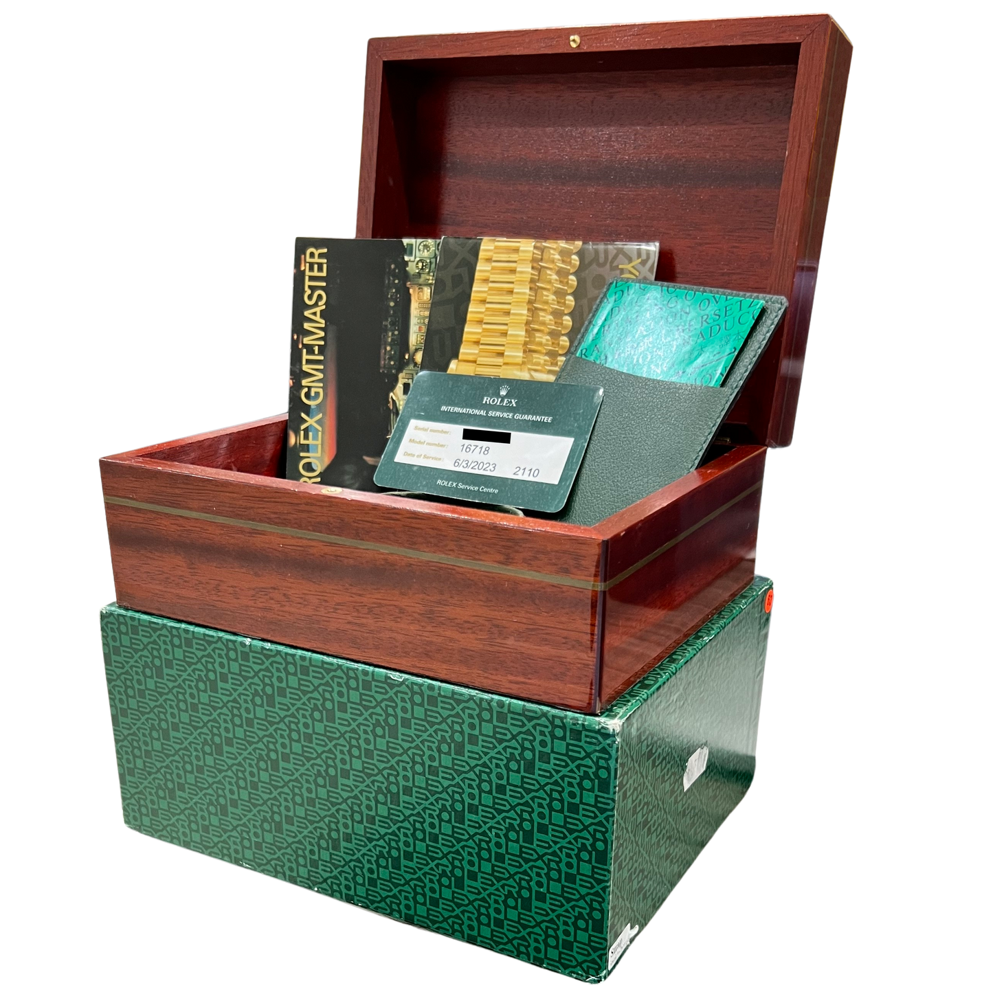 2023 RSC PAPERS Rolex GMT-Master II Black 40mm 18K Gold Jubilee Watch 16718 BOX